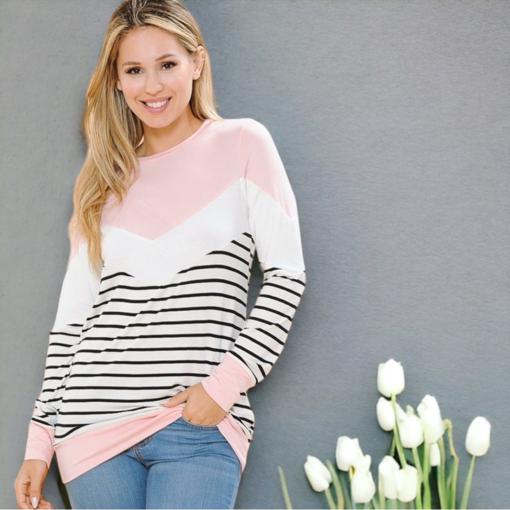 Pink, White, & Black Tunic Top